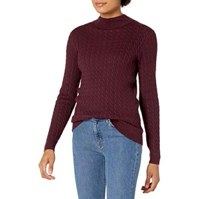 Image de Amazon Essentials Pull Torsadé Léger Coupe Classique à Manches Longues et Col Montant Femme, Bordeaux, XL