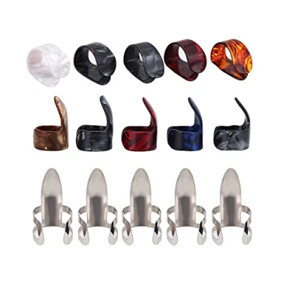 Image de 15pcs plectres doigts de guitare, protecteur pouce index Médiators accessoire guitare avec boîte rangement