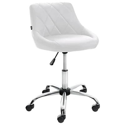 Image de CLP Tabouret De Travail Lazio A roulettes en Similicuir I Chaise avec Dossier Hauteur Réglable Et Pivotant Piètement Métal, Couleur:Blanc, Matériel:Similicuir