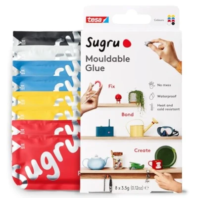 Image de Sugru by tesa Pâte Fixante Polyvalente à Modeler en Lot de 8 x 3.5 g Durcissante Adhésive Pour Réparer, Coller et Fixer sans Percer Rouge, Bleu, Jaune, Noir Blanc