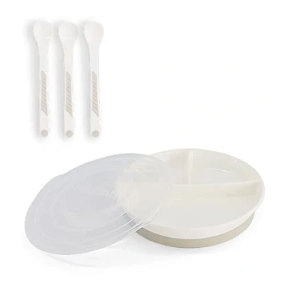Image de Twistshake Set De Vaisselle Bébé Assiette Divisée + Couverts à 3 cuillères Sans BPA Kit Formation Alimentaire Pour Enfants Blanc