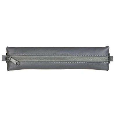 Image de Clairefontaine 77040C Collection Age Bag Une Trousse Plate avec Élastique en Véritable Cuir d&#039;Agneau Gris 20 cm x 4,5