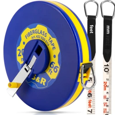 Image de S&amp;R Mètre Ruban d&#039;Arpenteur Décametre en fibre de Verre 20 M / 13 mm. Rondelle métrique Flexométre Professionnel. Tape Mesure 20M