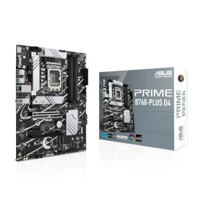 Image de ASUS PRIME B760 PLUS D4 Carte mère Intel LGA 1700 ATX (DDR4, PCIe 5.0, 3 x 4.0 M.2, DisplayPort, VGA, HDMI, SATA 6 Gb/s, USB 3.2 Gen 2, Thunderbolt USB4 support, Aura Sync RGB)