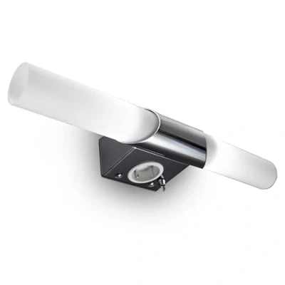 Image de B.K.Licht applique miroir salle de bain, plafonnier luminaire pour maquillage chrome, avec prise et interrupteur, 2 ampoules 5W E14 incluses, lumière blanche chaude