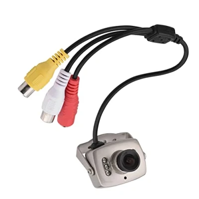 Image de Yunseity Mini Caméra, 3,6 Mm 6 LED CMOS Filaire Audio/vidéo CCTV Caméra de Surveillance, Micro Vision Nocturne Vidéo Numérique Prise en PAL/NTSC(Système PAL)