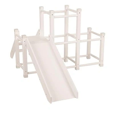 Image de KiddyMoon Aire De Jeux avec Toboggan en Bois pour Enfants Jouet Montessori Rampe Cadre d&#039;escalade Bébés Bas Âge Ensemble D&#039;activités, Blanc