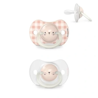 Image de Suavinex, Lot de 2 Sucettes pour Nouveau nés et Bébés 0/6 Mois, Phosphorescentes, Idéal Nuit, avec Tétine Symétrique SX Pro en Silicone, Réversible, Douce Souple, Night and Day, Rose