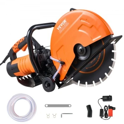 Image de VEVOR scie à béton électrique, 356 mm, circulaire puissance élevée 2800 W profondeur de coupe 127 mm disque humide/sec avec conduite d&#039;eau, pompe eau, lame, pour la pierre et brique