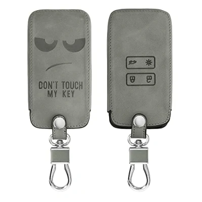 Image de kwmobile Accessoire Clef de Voiture Compatible avec Renault Smart Key 4 Bouton (Keyless Go Uniquement) Coque Clé en Nubuck Don&#039;t Touch My Gris