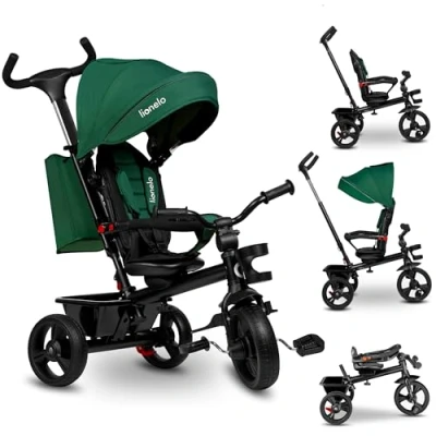 Image de LIONELO Haari Tricycle bébé évolutif Jusqu&#039;à 25 Kg Siège réversible Grand Panier Sac Porte gobelet Roue Libre Vert