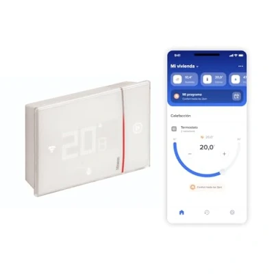 Image de Bticino XW8002WE Thermostat connecté WiFi, New Smarther2 with Netatmo, Couleur Blanche, contrôle de température (Froid et Chaleur) la Maison à Distance, Surface, 2 Fils