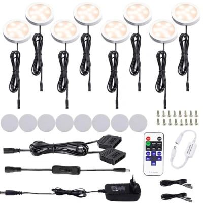 Image de AIBOO LED Gradable Cuisine Sous Armoire Lumière avec Télécommande RF Sans Fil,Éclairage Encastré pour à LED,Prise Européenne,8 Paquets Lumières 12V 16W Affichage (Blanche Chaude2700K)