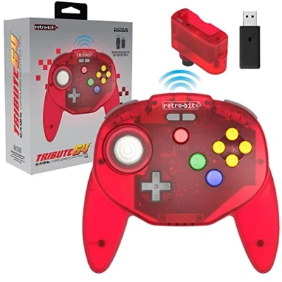Image de Retro Bit Tribute64 2.4Ghz Wireless Controller For N64, Switch, PC, Mac and Other USB Devices Clear Red (Nintendo Switch//)