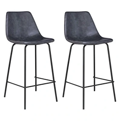 Image de Happy Garden Lot de 2 tabourets Bar Vintage Lucien Gris Hauteur d&#039;assise 65cm, Style Retro avec Dossier et Repose Pieds, Structure métallique