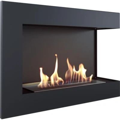 Image de cheminée Bio KRATKI 700x280mm Murale éthanol déco Noire d&#039;angle