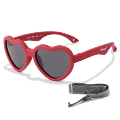 Image de Maesy Lunettes de soleil pour bébé 0 à 2 ans Protection polarisée UV400 Cadre flexible et Bande élastique réglable sûres confortables Cœur Maes,