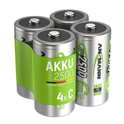 Image de ANSMANN Piles Rechargeables C NiMH 2500 mAh 1,2V (Lot de 4) HR14 à Haute capacité &amp; Faible autodécharge Accumulateurs pour Jouet Enfant, télécommande, Lampe Torche, Radio réveil, etc.