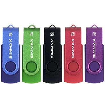 Image de SIMMAX Clé USB 16 Go Lot de 5 2.0 Flash Drive Pivotant Stockage Disque Mémoire Stick Pendrive (16Go Bleu Vert Noir Rouge Violet)