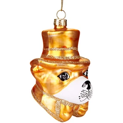 Image de BRUBAKER Suspension pour Sapin de Noël Chien Stylé Doré Boule en Verre Soufflé Peinte à la Main Drôle &amp; Originale Décoration Arbre 10,3 cm