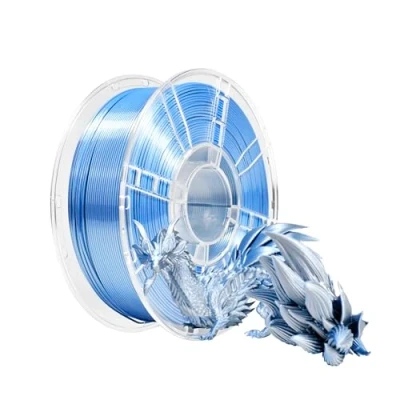 Image de iBOSS filament d&#039;imprimante 3D PLA PLUS, PLA+ 1,75 mm de soie bicolore, d&#039;impression brillant co extrusion 1kg (2.2lbs), Silk Bicolore bleu argent
