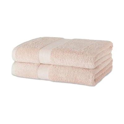 Image de Amazon Basics Lot de 2 Serviette Bain en Coton Bio résistant à la décoloration, 76 x 137 cm, Rose Fard Joues