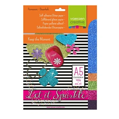Image de Florence Papier Pailleté Autocollant A5 Summer Vibes 5 Feuilles 160 g/m² Cartonné Couleur Auto Adhésif pour Scrapbooking, Cartes et Invitations