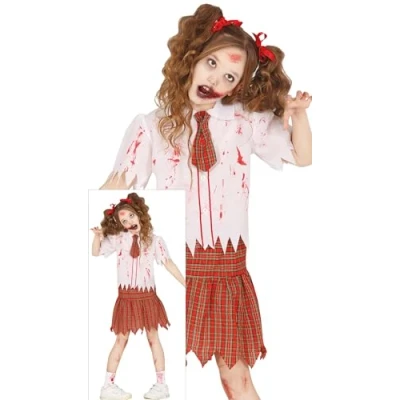 Image de FIESTAS GUIRCA Déguisement pour écolière zombie Uniforme de lycée rouge Costumes d&#039;Halloween filles 10 à 12 ans