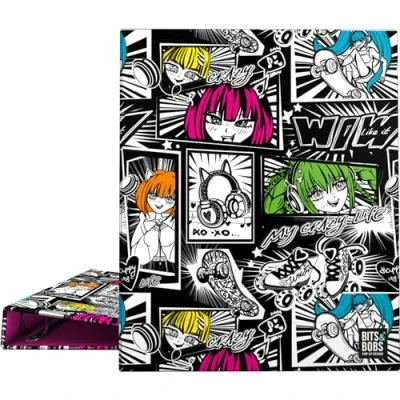 Image de Grafoplás Classeur à anneaux A4 Yuku Bits&amp;Bobs Pop Up Design 4 mixtes 25 mm Plastifié doux Certifié FSC Parfait matériel scolaire