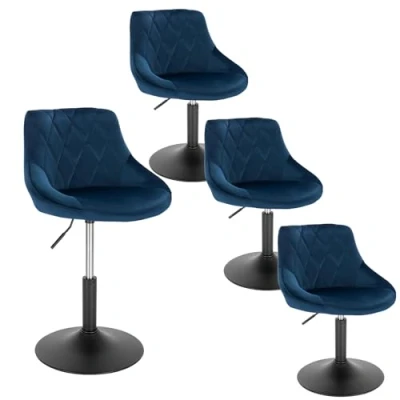 Image de WOLTU Lot de 4 Tabouret comptoir Réglable en Hauteur et pivotante,Tabouret bistrot Velours Structure métallique, 42 58cm, Bleu BH242bl