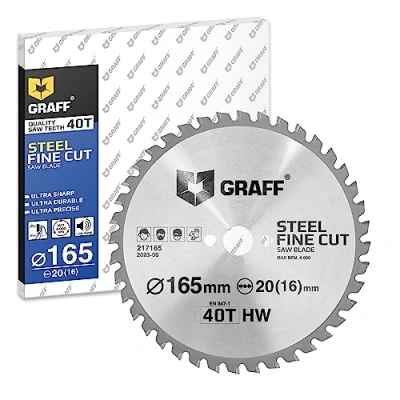 Image de GRAFF Lame Scie Circulaire 165 x 20 mm Disque Tronçonnage pour Métal Aluminium Acier de Construction Tubes Métalliques Sans Fil à Tronçonner Rechange Table
