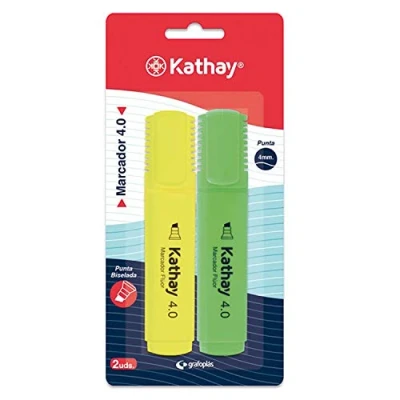 Image de Kathay Lot de 2 surligneurs, couleur jaune et vert, pointe biseautée 4 mm