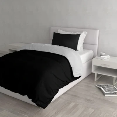Image de Italian Bed Linen CP NC Nero/Grigio Chiaro 1PM Natural Color housse de couette double face couleur unie avec taies d&#039;oreiller, 100 % Coton, Noir/Gris, Small