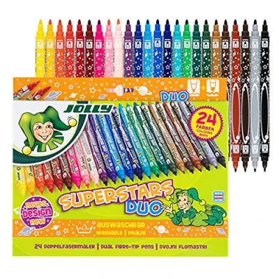 Image de JOLLY Superstar DUO Feutre de coloriage, une pointe épaisse et fine, haute qualité, Lavable, 24 pièces en étui carton