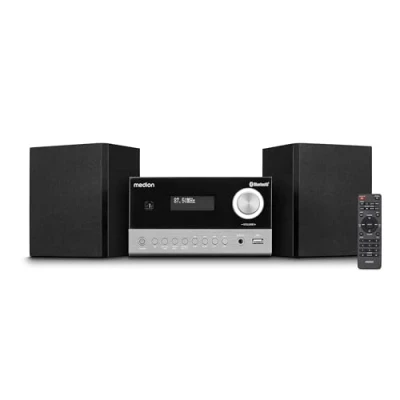 Image de MEDION E64088 Microsystème Audio Compact (Dab+, Lecteur CD. PLL FM Radio, Bluetooth, Connexion USB, Sleeptimer, MP3, écran LCD avec Affichage 12/24 Heures)