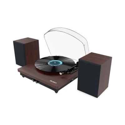 Image de Lecteur Vinyle de disques Bluetooth in &amp; Out avec Haut parleurs Cartouche Premium, Enregistrement USB Adaptateur d&#039;alimentation et Tapis en Feutre Inclus Platine Moto Plus