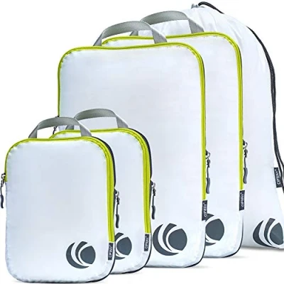 Image de Cipway Lot de 5 cubes d&#039;emballage par compression pour voyage, organiseurs ultralégers valises et sacs à dos (blanc), L