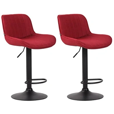 Image de CLP Lot De 2 Tabourets Bar Lentini en Tissu I Chaise Haute Bistrot avec Repose Pieds Hauteur Réglable Pivotant, Couleur:Rouge, Couleur du Cadre:Noir