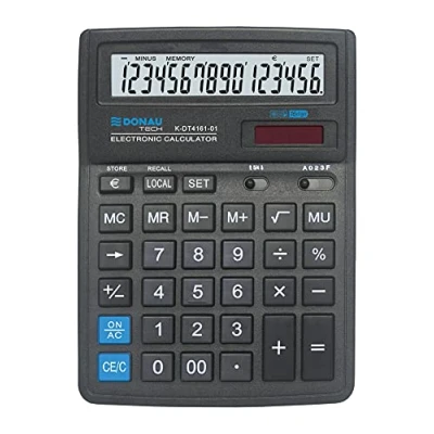 Image de Calculatrice de Bureau DONAU Tech/K DT4161 01 Fonction Racine à 16 Chiffres/ 199x153x31mm/ Couleur : Noir/Calculatrice avec Affichage Chiffres/Double Alimentation/ 5 Ans Garantie