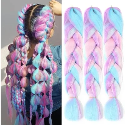 Image de FANWYFYU Kanekalon Meches Tresse Cheveux, 3Paquets 24&quot;Jumbo Braids Meches, Extension de Cheveux Fibre Synthétique Pour Crochet Twist Tressage(MD16)