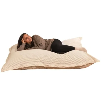 Image de Pouf Géant XXL d’Intérieur en Velours Côtelé 180 x 140 cm Doux, Confortable &amp; Déhoussable Généreusement Rembourré, Détente Totale Lit Salon, Chambre Ado, Gamer (Blanc Cassé)