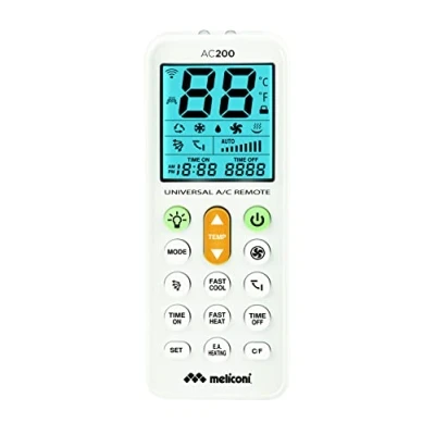 Image de Meliconi AC 200 Télécommande Universelle pour climatiseurs, Compatible avec la Plupart des Marques, écran rétro éclairé et Fonction de Torche. Blanche. 802102