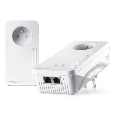 Image de devolo Magic 1 WiFi 5 (ac) Starter Kit : 2x Adaptateurs CPL, prise Gigogne (1 200 Mbits, Fast Ethernet + Port Gigabit Ethernet, Mesh) idéal télétravail, gaming, streaming, française, Blanc