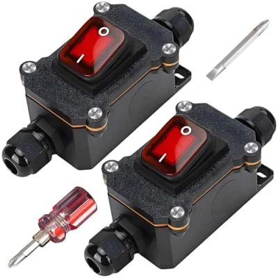 Image de Lot de 2 interrupteurs en ligne étanches 12 V 20 A Étanche IP67 Avec tournevis DPST 4 broches Interrupteur à câble étanche