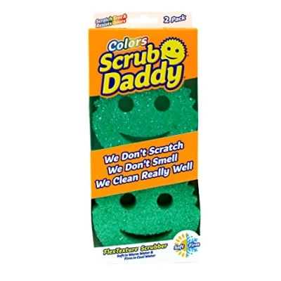 Image de Scrub Daddy Color Eponge Smiley Anti Rayures, Vaisselle Lavable Antibactérienne et Réutilisable, Eponges Vaisselles pour Cuisine Salle de Bain, Éponge à Récurer Flextexture Lot 2