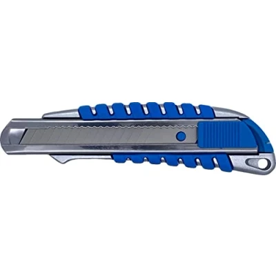 Image de SIGA Cutter professionnel en métal robuste caoutchouc ergonomique pour lames sécables standard 18mm Couteau à moquette universel, Argent Bleu, (SKU 5044)