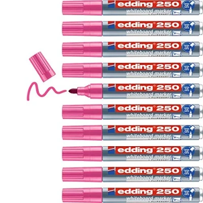 Image de edding 250 Marqueur pour tableaux blancs rose 10 stylos pointe ronde 1,5 3 mm feutre effaçable blanc, magnétique, mémo et chevalet de conférence sketchnotes
