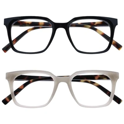 Image de OPULIZE KOI Lunettes de Lecture Lot 2 Large Monture Rectangulaire Noir/Gris Hommes Femmes Charnières à Ressorts RR50 17 +2.00