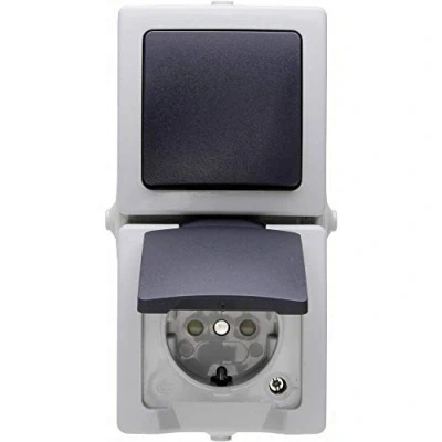 Image de Interrupteur, Interrupteur va et Vient, Prise 2P+T avec clapet Kopp 138556008 Nautic Gris