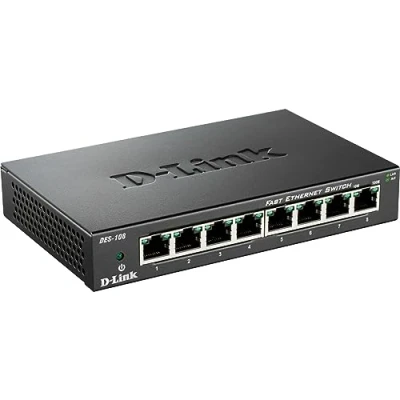 Image de D Link DES 108 Switch 8 Ports Ethernet Metallique 10/100mbps Idéal Partage de Connexion et Mise en Réseau Small/Home Office Noir